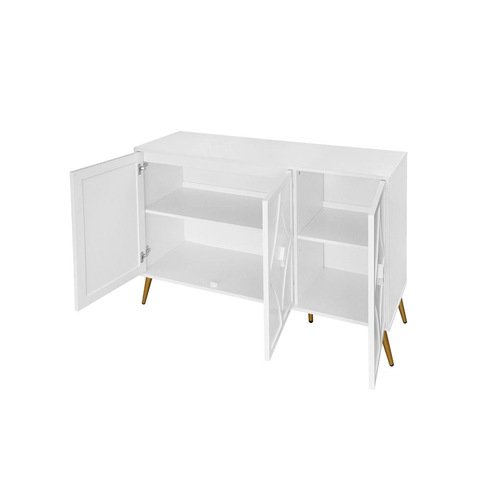 Buffet a 3 ante - Xylo - 120¡Á40¡Á80 cm - Bianco - Motivo 3D piedi dorati