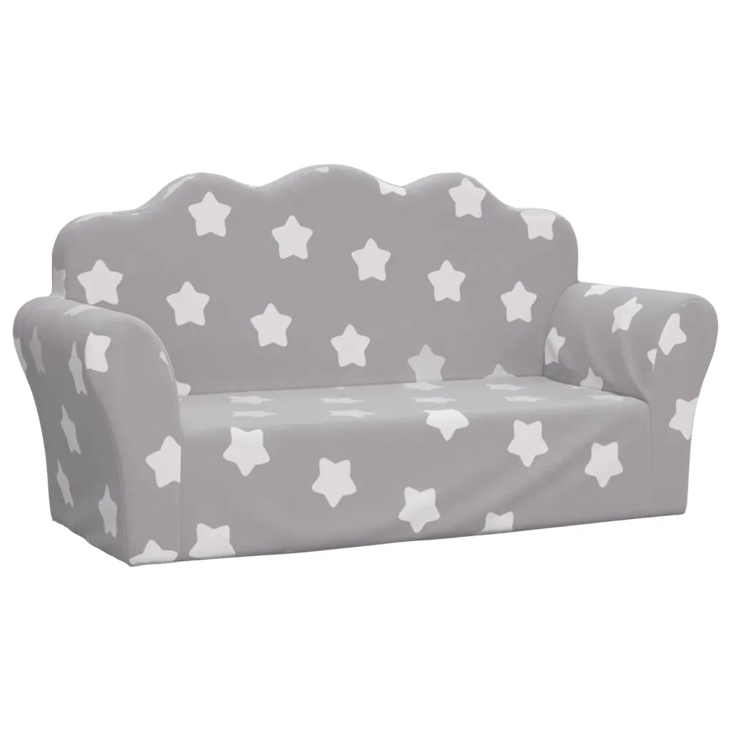 Divano Bambini 2 Posti-Sofa 2 Posti-Divanetto Grigio Chiaro con Stelle Morbido Peluche 604706