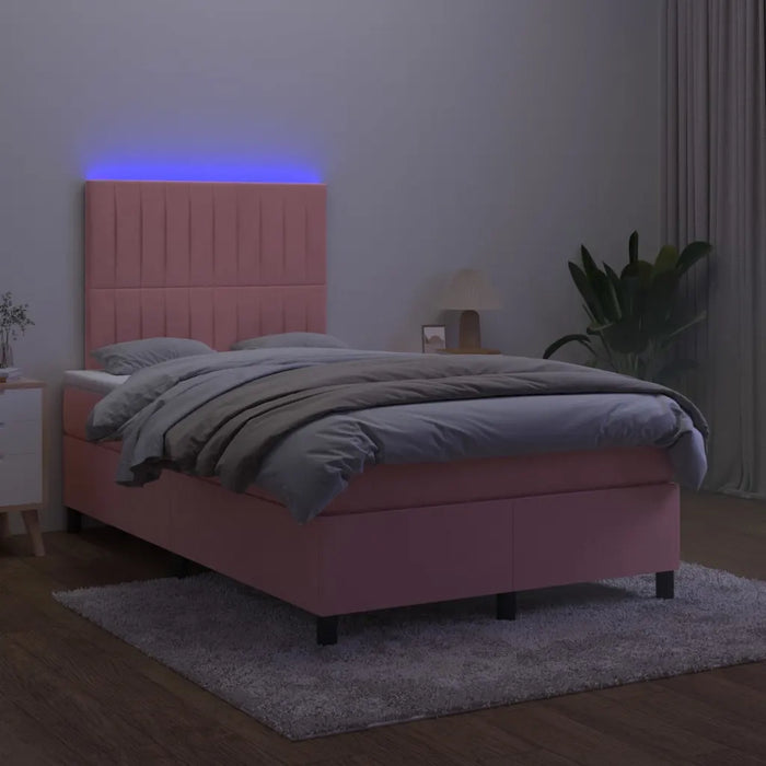Letto a Molle con Materasso e LED Rosa 120x200 cm in Velluto 3136238