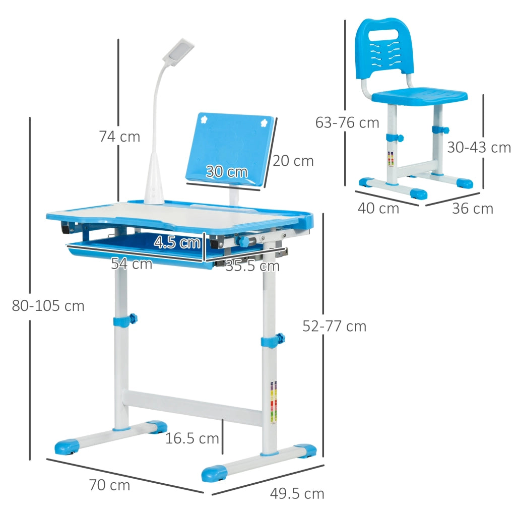 EasyComfort Banco Scuola con Sedia per Bambini 6-12 Anni con Altezza e Inclinazione Regolabile, Blu