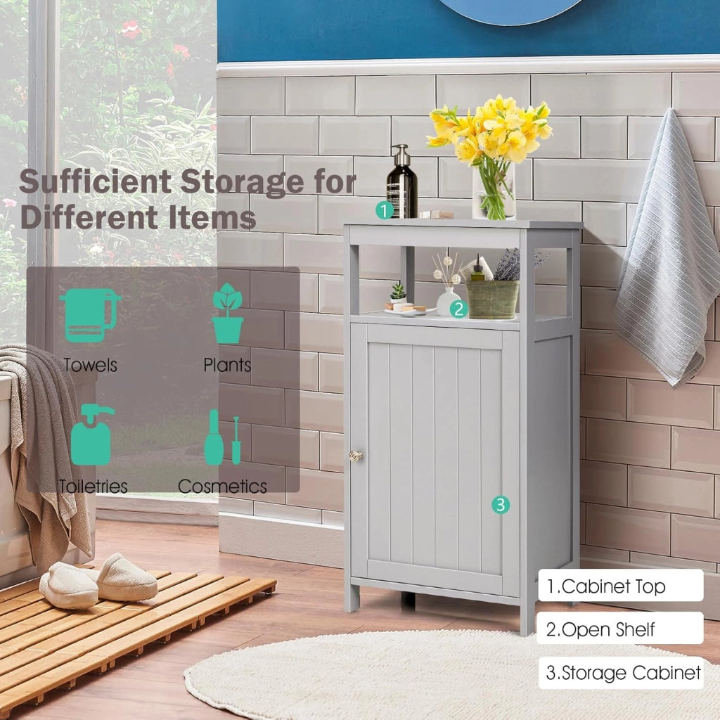 Mobile da Bagno con Ripiano e Armadio a Porta, 45 x 30 x 84 cm, Armadietto da Terra Autoportante in MDF, Armadio d’Archivio per Soggiorno, WC, Camera da Letto, Cucina (Grigio)