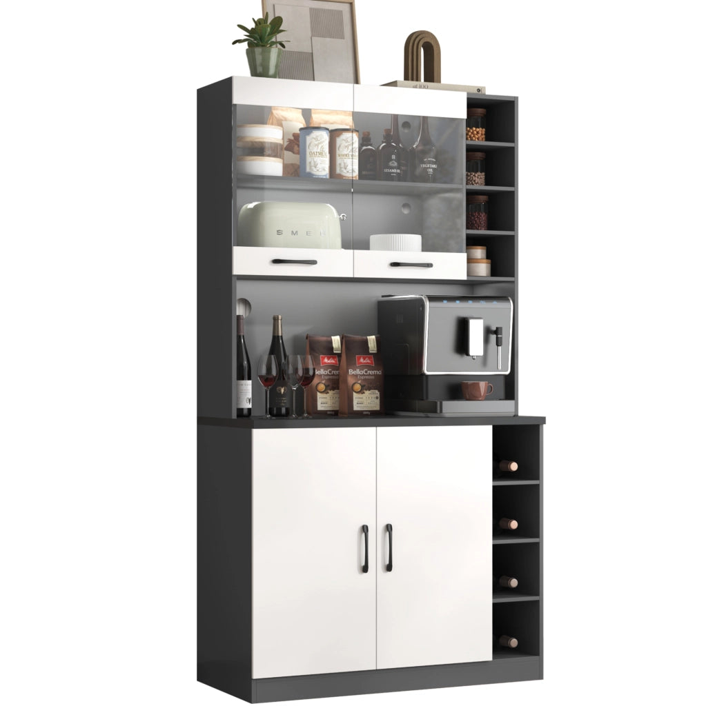 Credenza cucina 100x47x187 cm con illuminazione LED; vetro rinforzato; MDF; grigio bianco