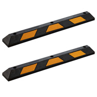 Delimitatore di parcheggio, 2 battiruota in gomma 1200x150x100mm con fasce rifrangenti, Fermaruota