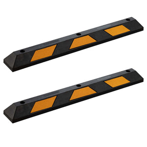 Delimitatore di parcheggio, 2 battiruota in gomma 1200x150x100mm con fasce rifrangenti, Fermaruota