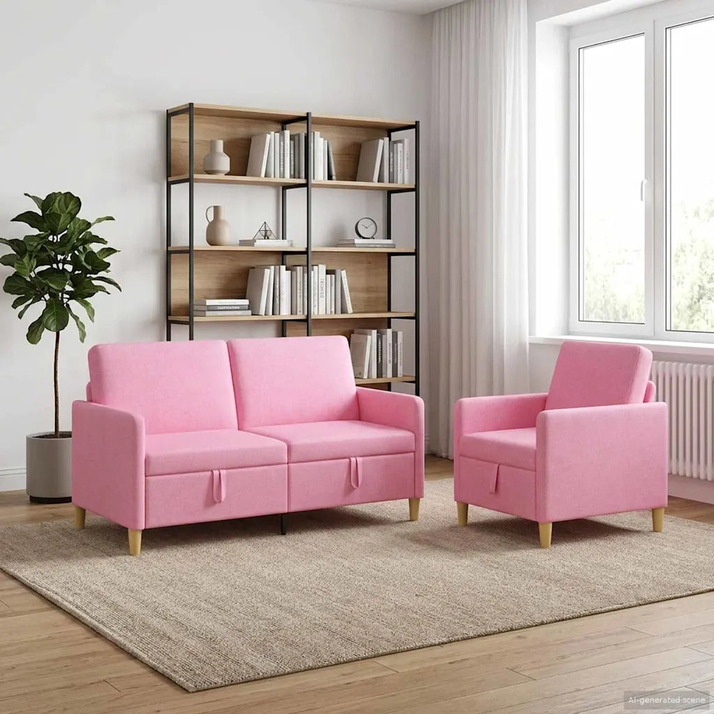 Set di Divani con Storage 2 pcs Rosa Poliestere 3429188