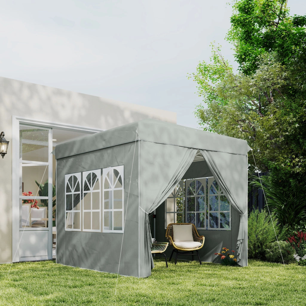 Gazebo a scomparsa 2;5 x 2;5 m con pareti laterali e borsa da trasporto; tenda da giardino regolabile in altezza UPF50+; grigio chiaro