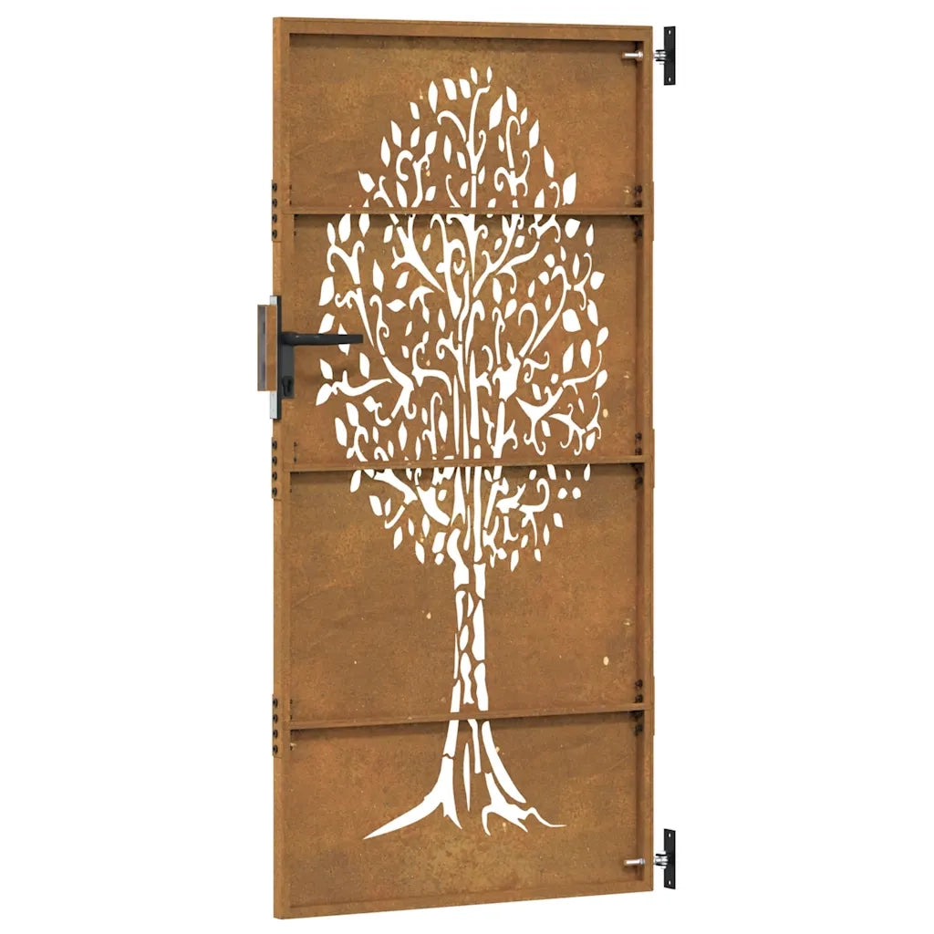 Cancello da giardino 85x175 cm in acciaio Corten con design ad albero 153212