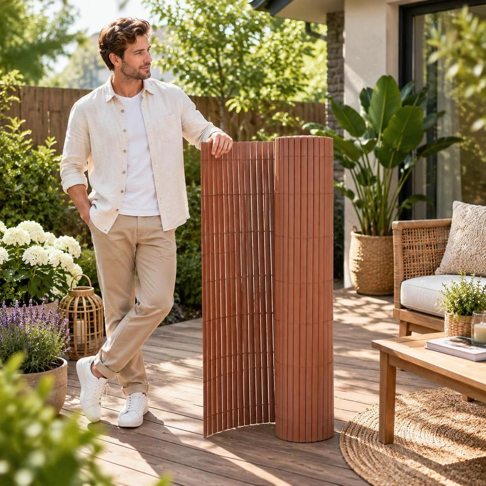Double-sided PVC Garden Fence, 90 X 300 Cm, Brown