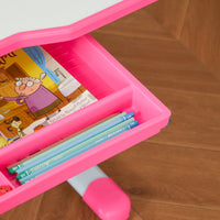 Banco Scuola per Bambini Regolabile con Luce LED Leggio e Portapenne Rosa