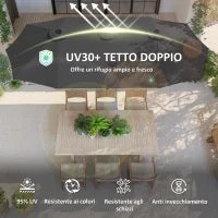 Ombrellone Doppio con Prese d'Aria e Manovella, in Metallo e Poliestere, 4x2.2x2.34 m, Nero e Grigio Scuro