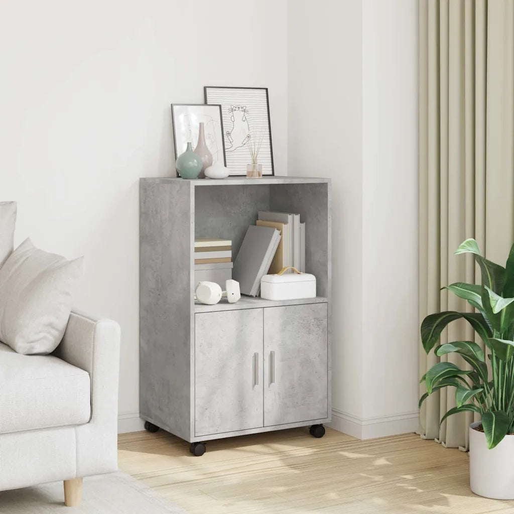 Mobiletto con Ruote Grigio Cemento 55x40x91 cm in Truciolato 853185