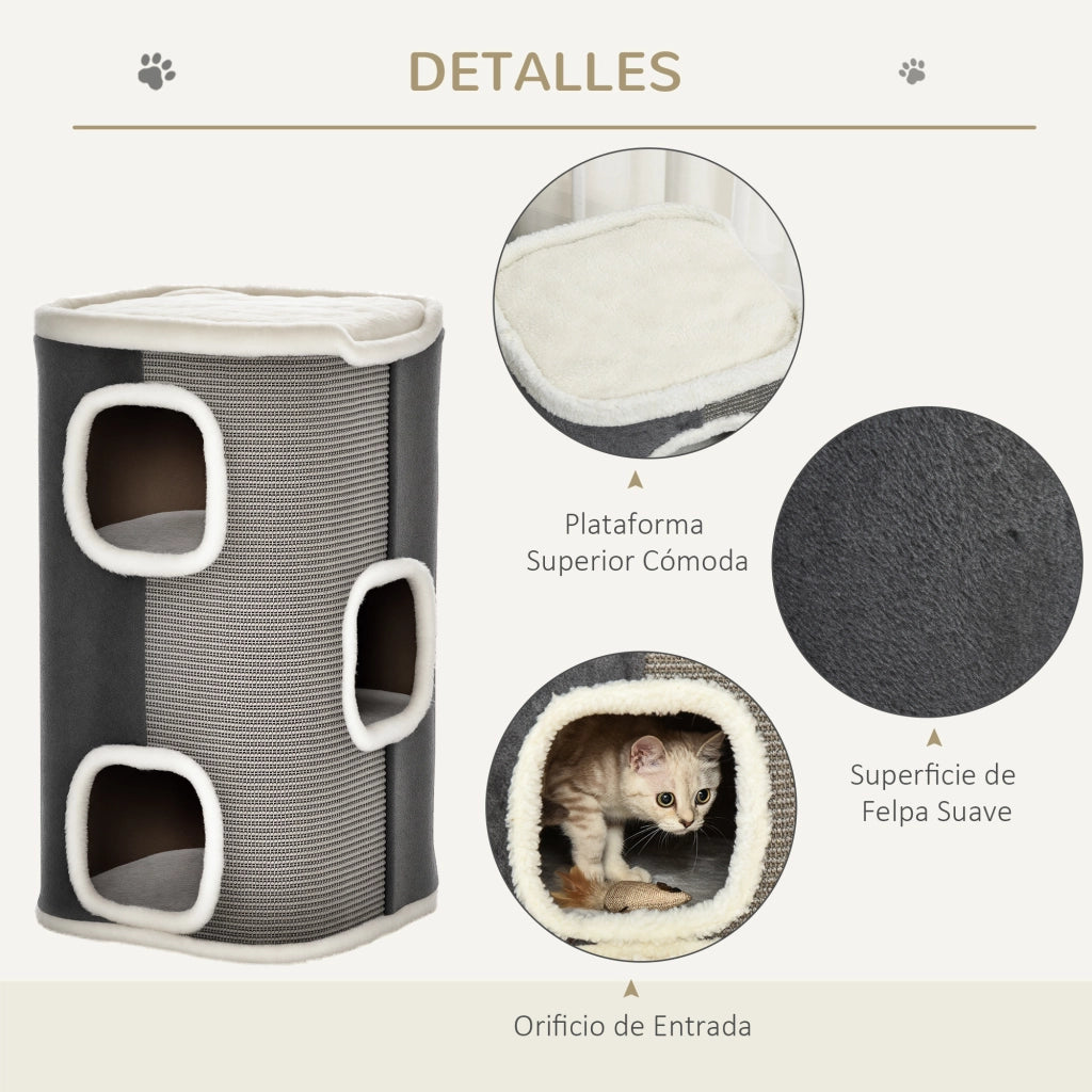 Tiragraffi per Gatti a 2 Livelli con Cuscino ¨C zephmum ¨C Grigio 40x40x49 cm