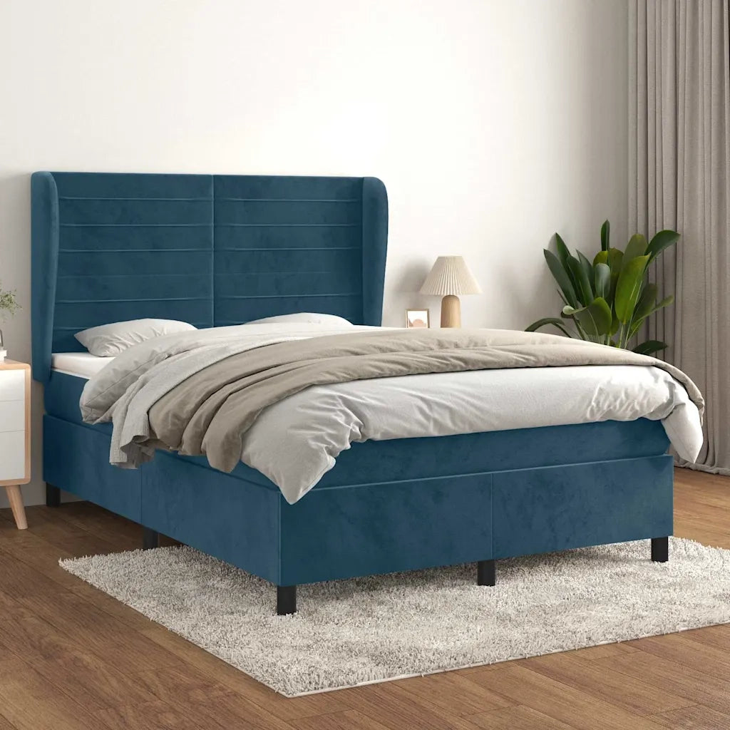 Giroletto a Molle con Materasso Blu Scuro 140x190 cm in Vellutocod mxl 74303