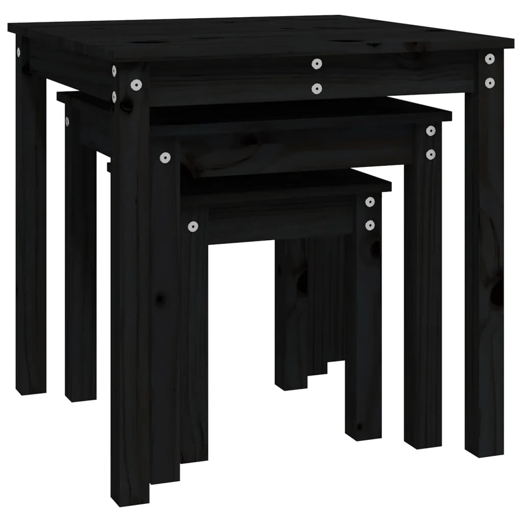 Tavolini a Incastro 3 pz Nero in Legno Massello di Pino cod mxl 17135