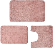 Set di Tappeti per Bagno - Pavimento a Microfibra - Comfort a Casa - Pianta con Superficie Antiscivolo Migliorata - 3 Delleg - Corallo