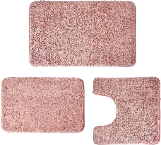 Set di Tappeti per Bagno - Pavimento a Microfibra - Comfort a Casa - Pianta con Superficie Antiscivolo Migliorata - 3 Delleg - Corallo