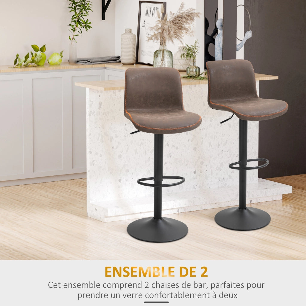 Sgabelli da Bar Vintage 2 Pezzi Regolabili Girevoli con Poggiapiedi ¨C zephmum ¨C Marrone Pelle Effetto Cuoio