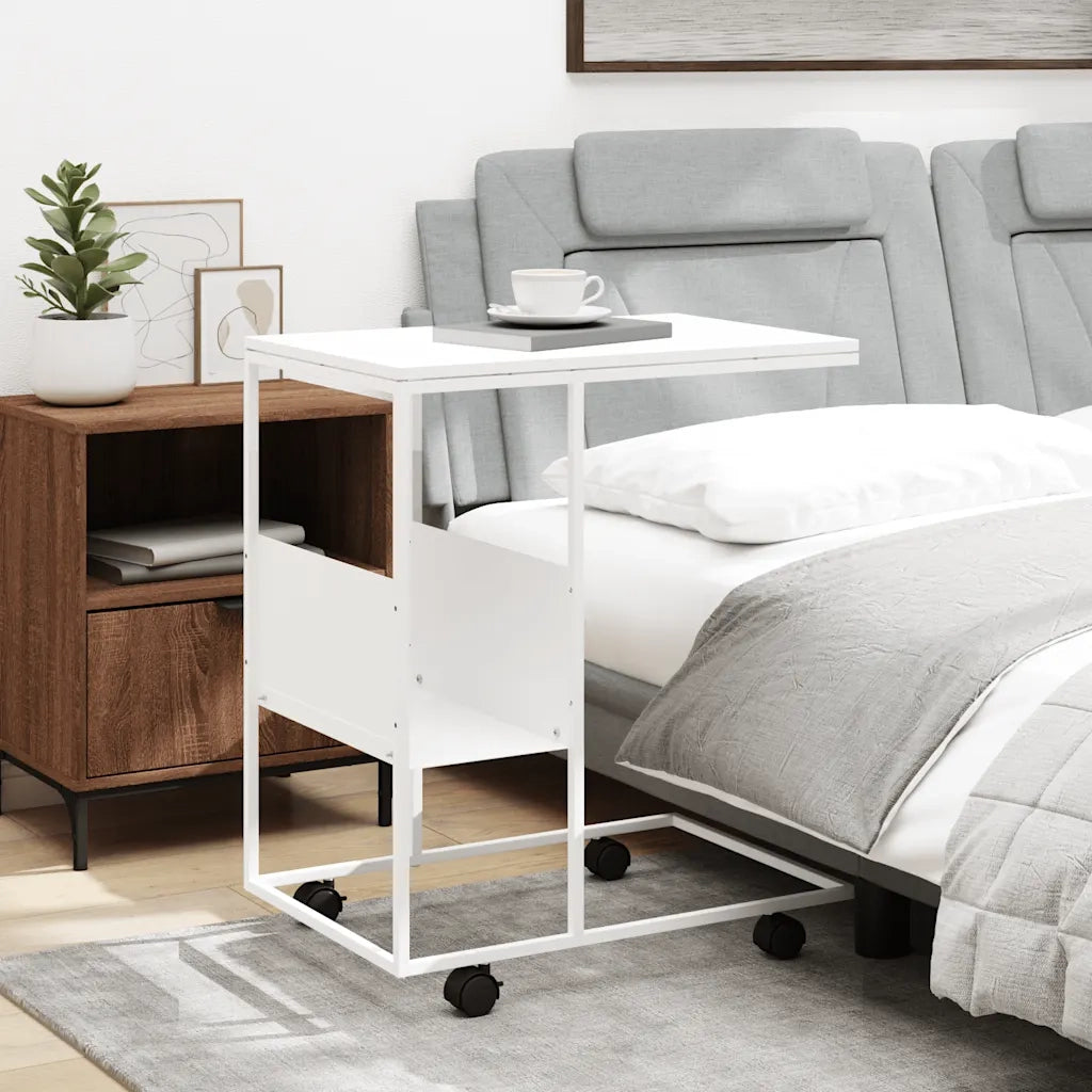 Tavolino con Ruote Bianco 55x36x63,5 cm in Legno Multistrato cod mxl 58227
