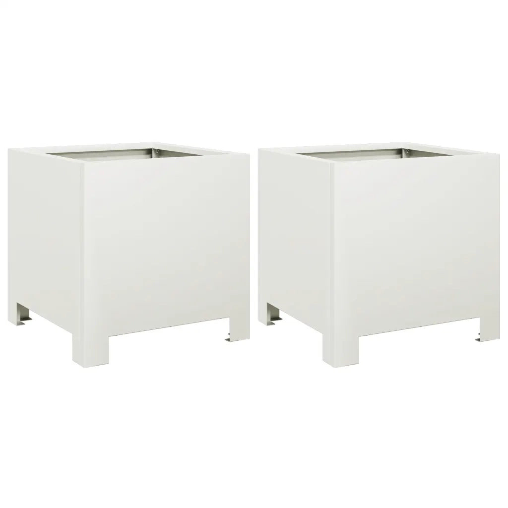 2 pz Fioriere | Cassetta per fiori | Vaso da Giardino Bianche 30x30x30 cm in Acciaio