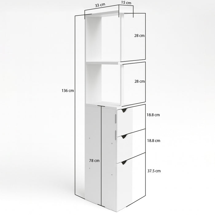 Mobiletto Salvaspazio Bagno Multiuso 33x15x136 cm in Legno Bianco