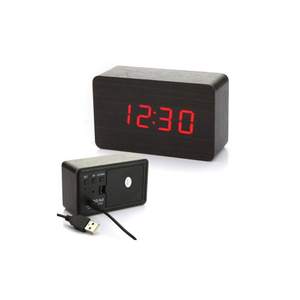 Trade Shop - Orologio Moderno Effetto Legno Wooden Usb/aaa Light Led Digital Alarm Clock -