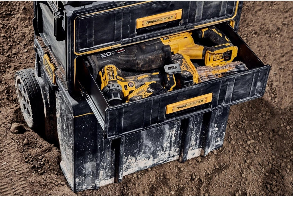 DEWALT DWST83529-1, TOUGHSYSTEM 2.0 2x CASSETTIERA- CHIUSURE AUTO STACKING - Chiusure intuitive, facili da usare e che fanno risparmiare tempo per collegare i moduli insieme