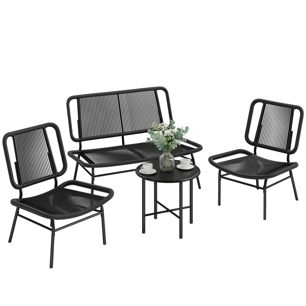 Set Giardino 4 Pezzi in Polyrattan ¨C Zephmum ¨C Nero con Tavolino Metallo