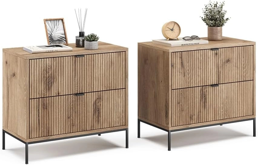 Comodino camera da letto Eliza, Quercia vichinga, Set di 2, combinabile per l'uso come tavolino laterale o comodino