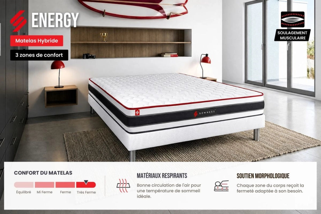 Pacchetto letto completo - Materasso 200x200cm + Box spring con doghe (kit) + 2 cuscini + Piumone - Energy