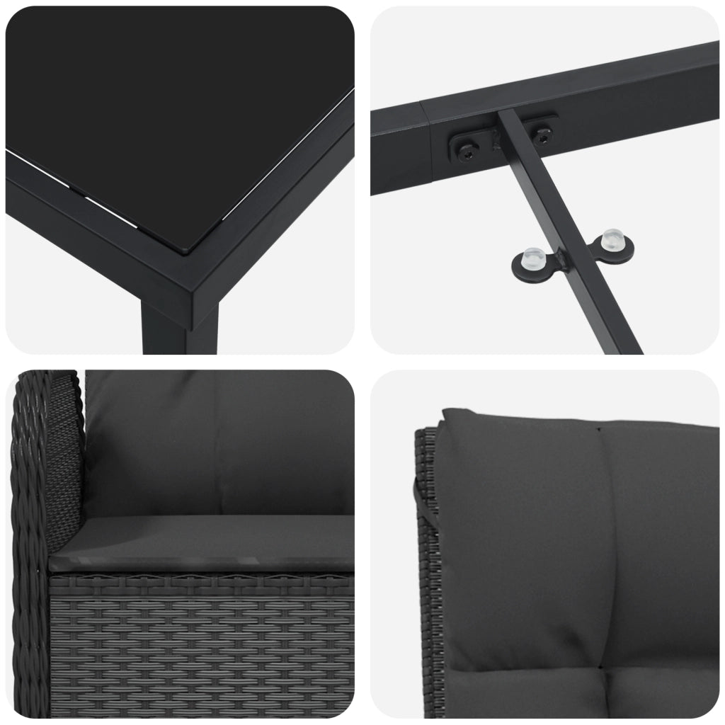 Set di Arredamento da Giardino 7 Pezzi Nero Rattan Polimerico