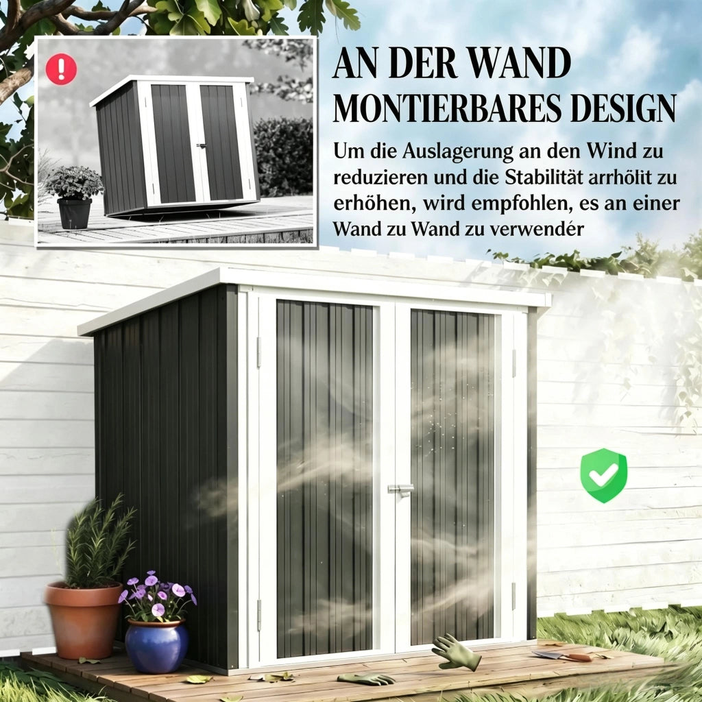 CASETTA DA GIARDINO 147x86x134 cm Nero/Bianco in acciaio e PP senza pavimento