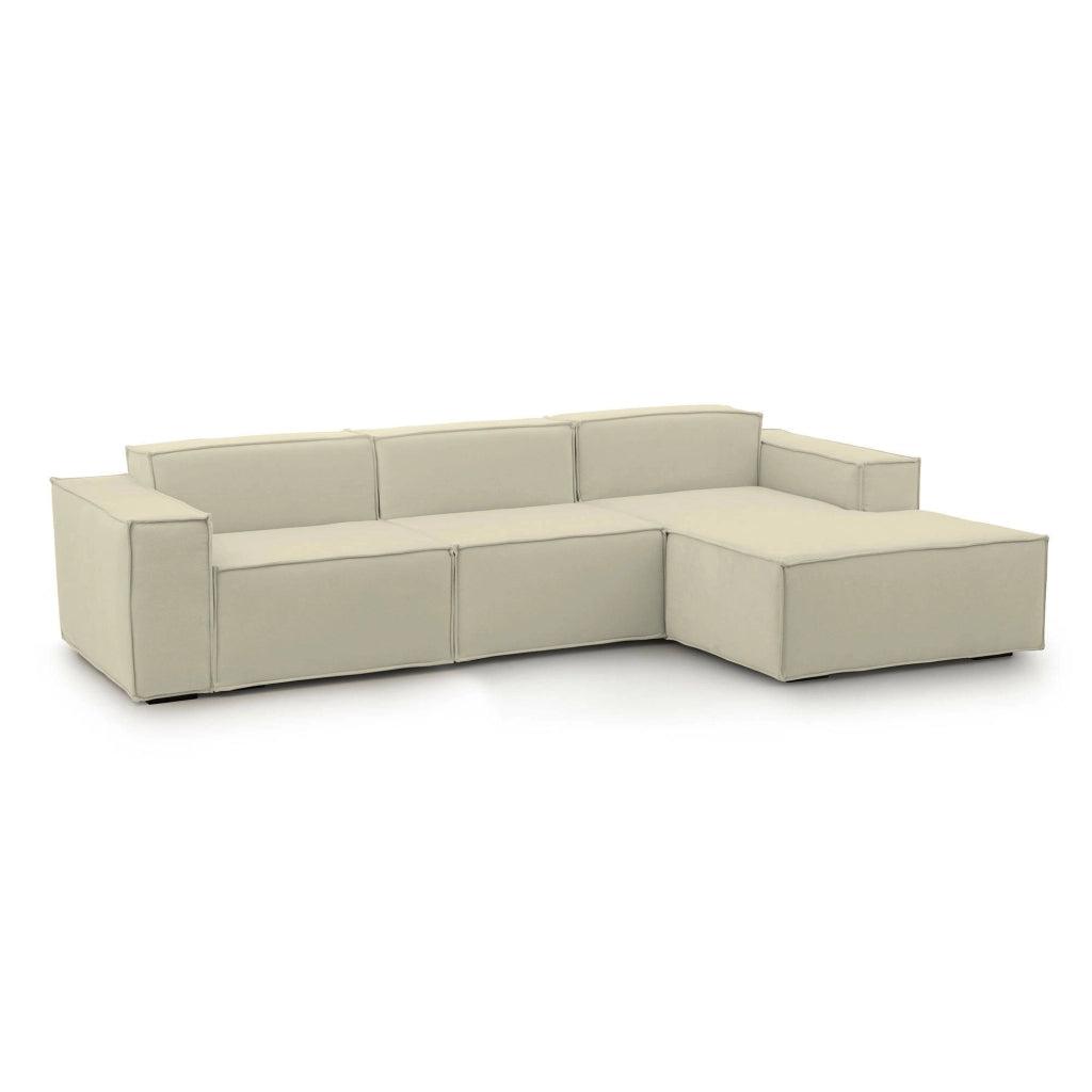 Divano fisso Ananas, Divano componibile a 3 posti con penisola destra, Made in Italy, SofÒ  moderno in tessuto, Cm 300x170h70, Beige
