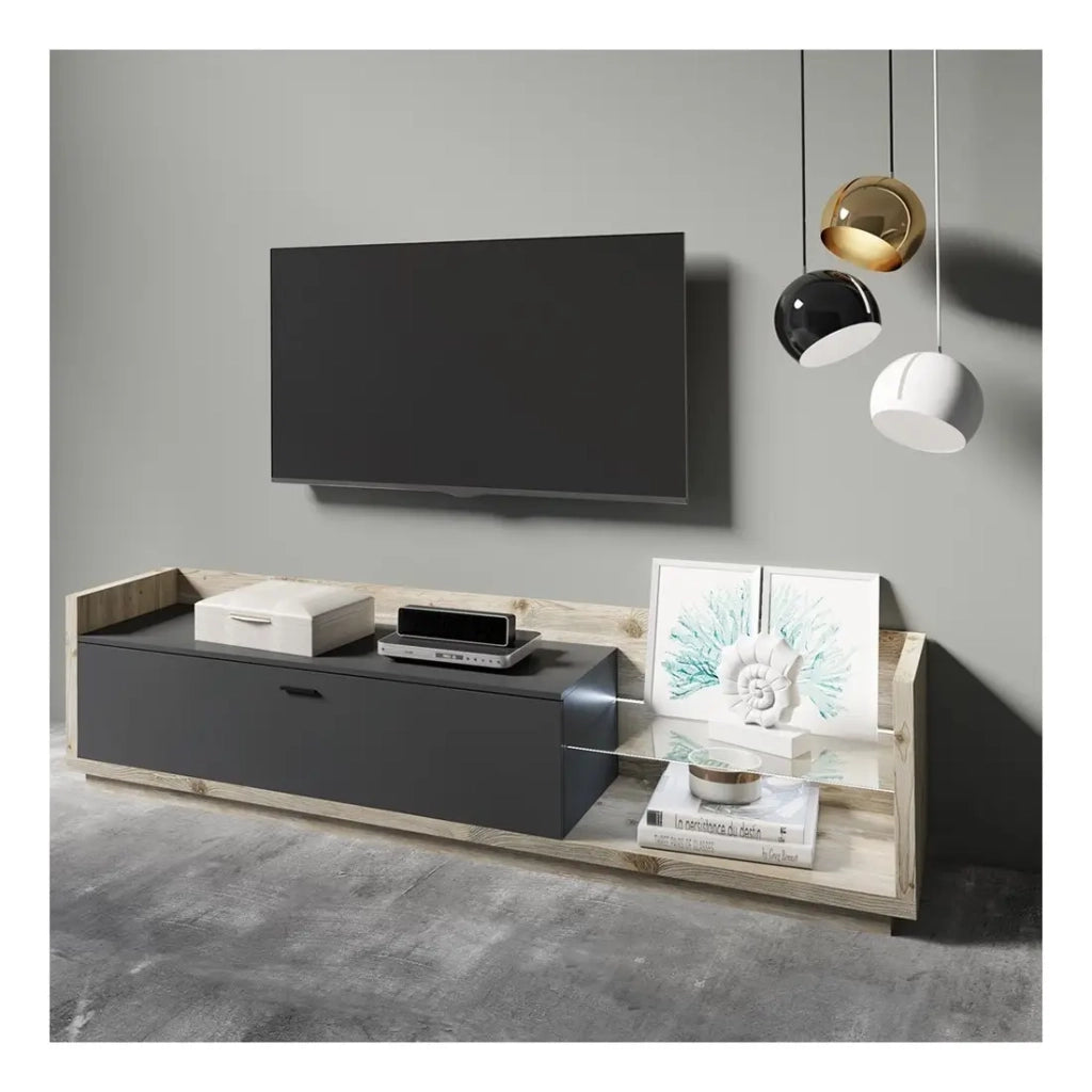Mobile TV XL 220cm. Collezione CORK. Colori Pino e grigio antracite.