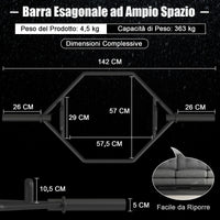 Barra esagonale pieghevole con manici zigrinati di sicurezza, Barra esagonale pieghevole per sollevamento pesi Nero-Sollevamento pesi