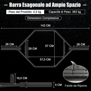 Barra esagonale pieghevole con manici zigrinati di sicurezza, Barra esagonale pieghevole per sollevamento pesi Nero-Sollevamento pesi