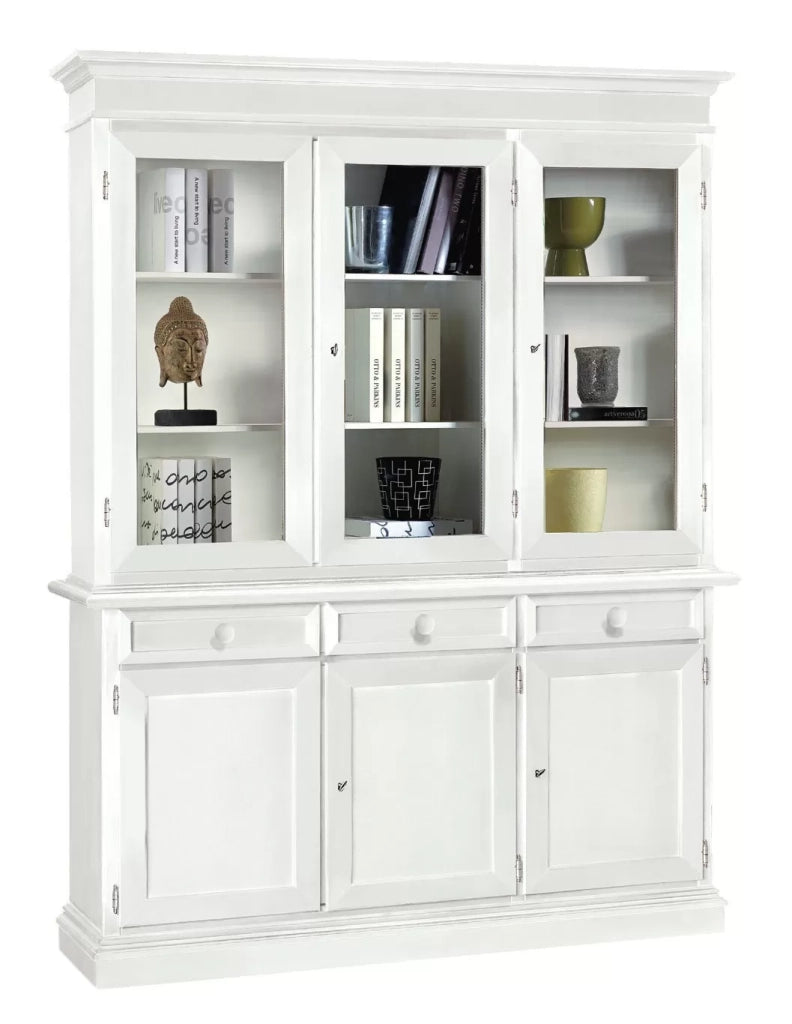 Cristalliera arte povera 3 porte in legno shabby bianco 156x42x205 (1381) - Mobili 2G