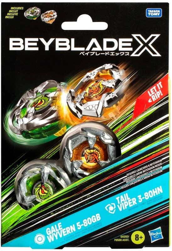 Beyblade X,Gale Wyvern 5-80GB,Tail Viper 3-80HN,pack due beyblade,Hasbro,Eta 8+
