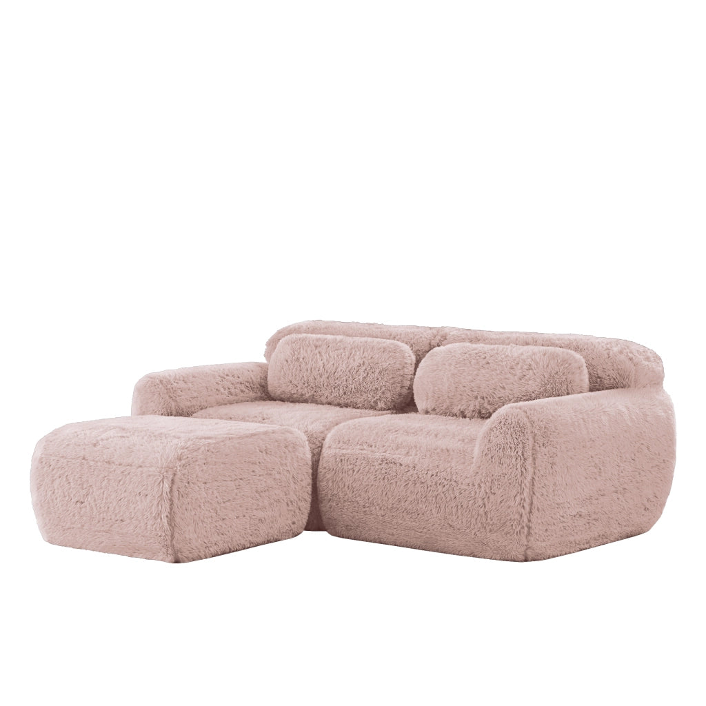 Divano modulare a L 2 posti - Zephmum - Tessuto morbido, schiuma elastica, rosa