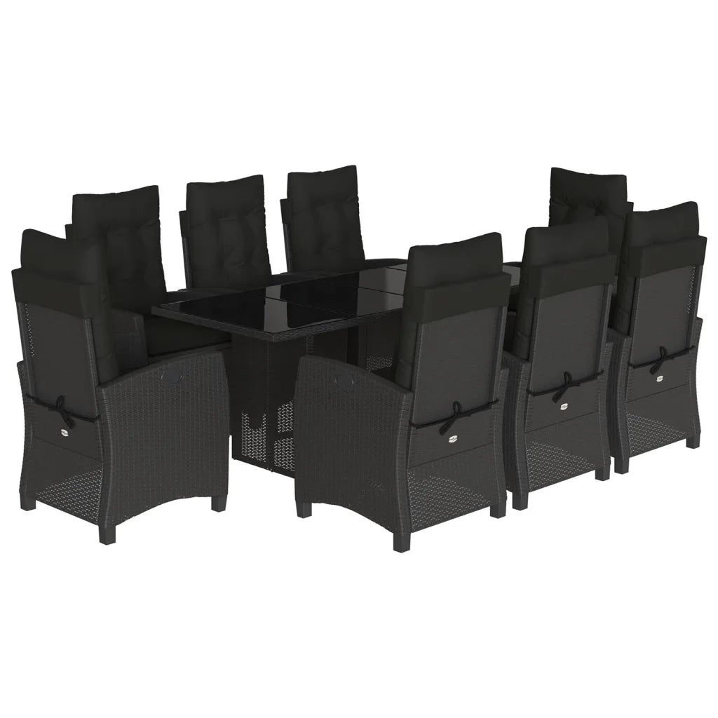 Set da Pranzo da Giardino 9 pz con Cuscini Nero in Polyrattan 3212684
