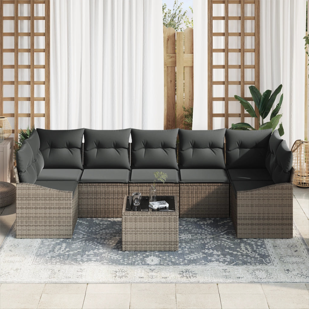 Set Divano da Giardino da 8 Pezzi con Cuscini Grigio in Polyrattan
