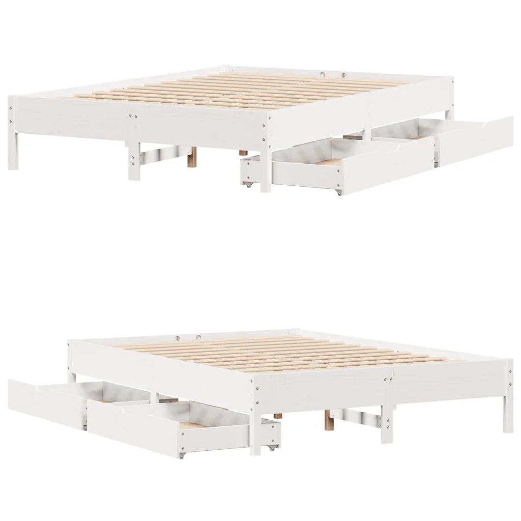 Letto senza Materasso-Struttura Letto Bianco 150x200 cm Legno Massello di Pino 270740