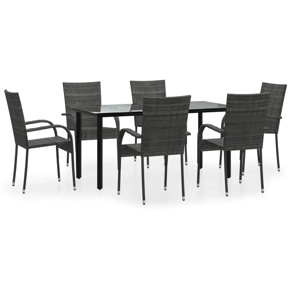 Set da pranzo da esterno 7 pezzi vimini in resina grigia 02_0014361