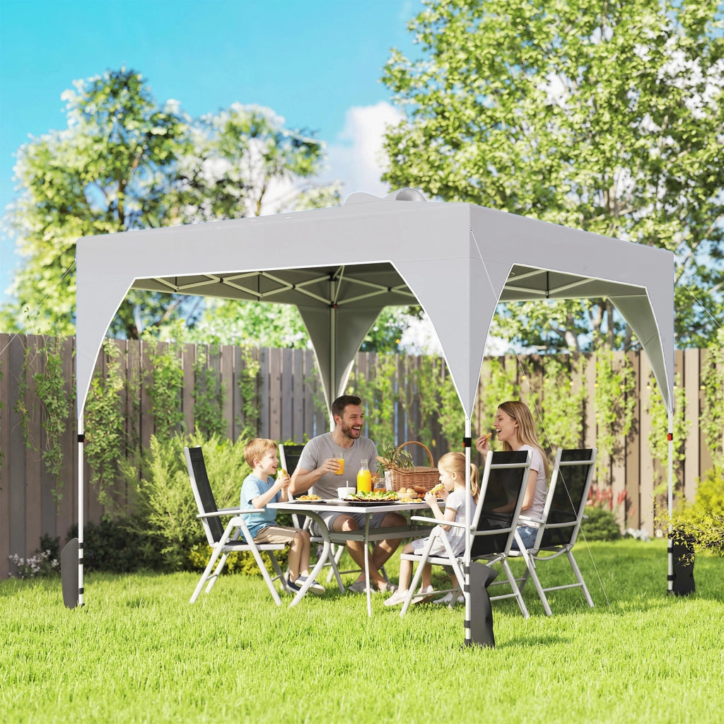 Gazebo Pieghevole 296x296x270 cm con Prese d'Aria Sacchi di Sabbia e Borsa in Tessuto Oxford e Metallo Grigio Scuro