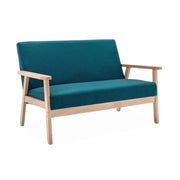 Divano in tessuto con gambe in legno di gomma, 2 posti, blu smeraldo