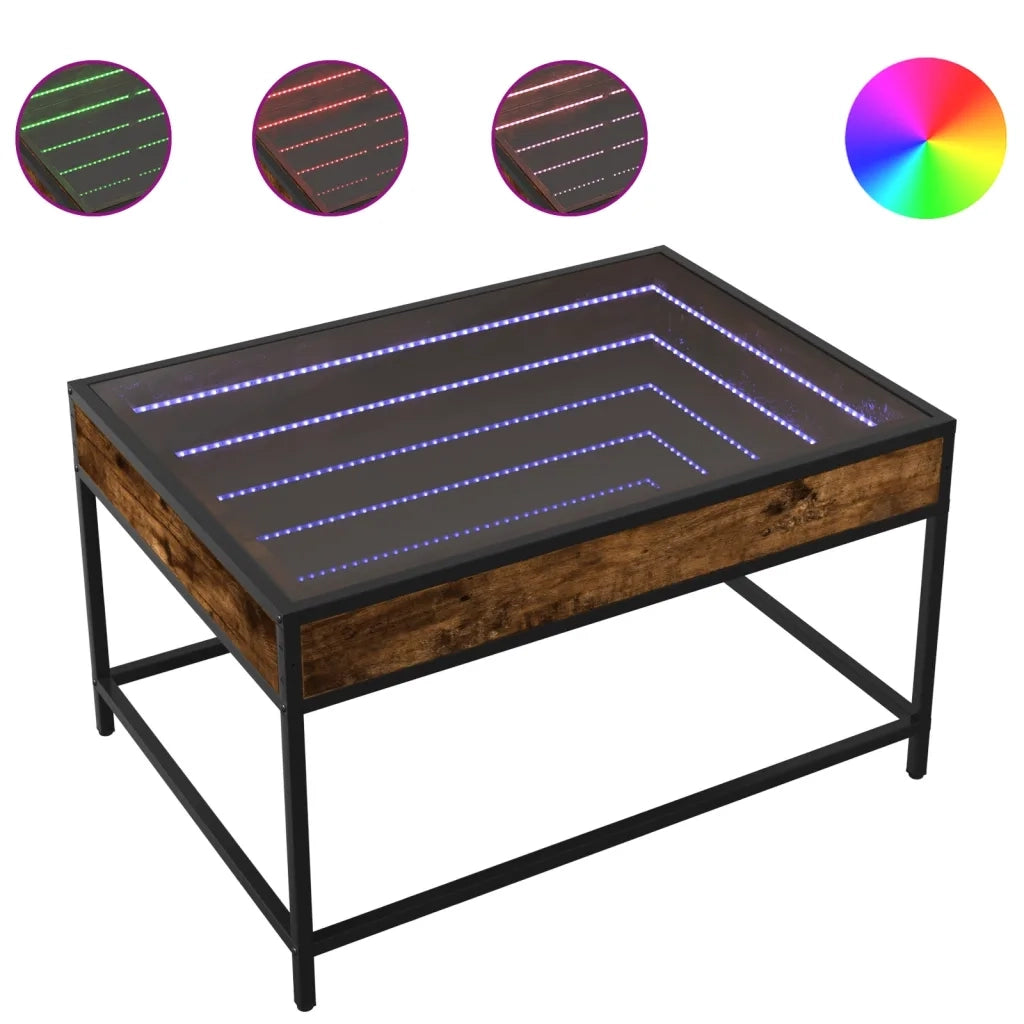 Tavolino da Salotto con LED Infinity-Tavolino da soggiorno Rovere Fumo 70x50x41 cm