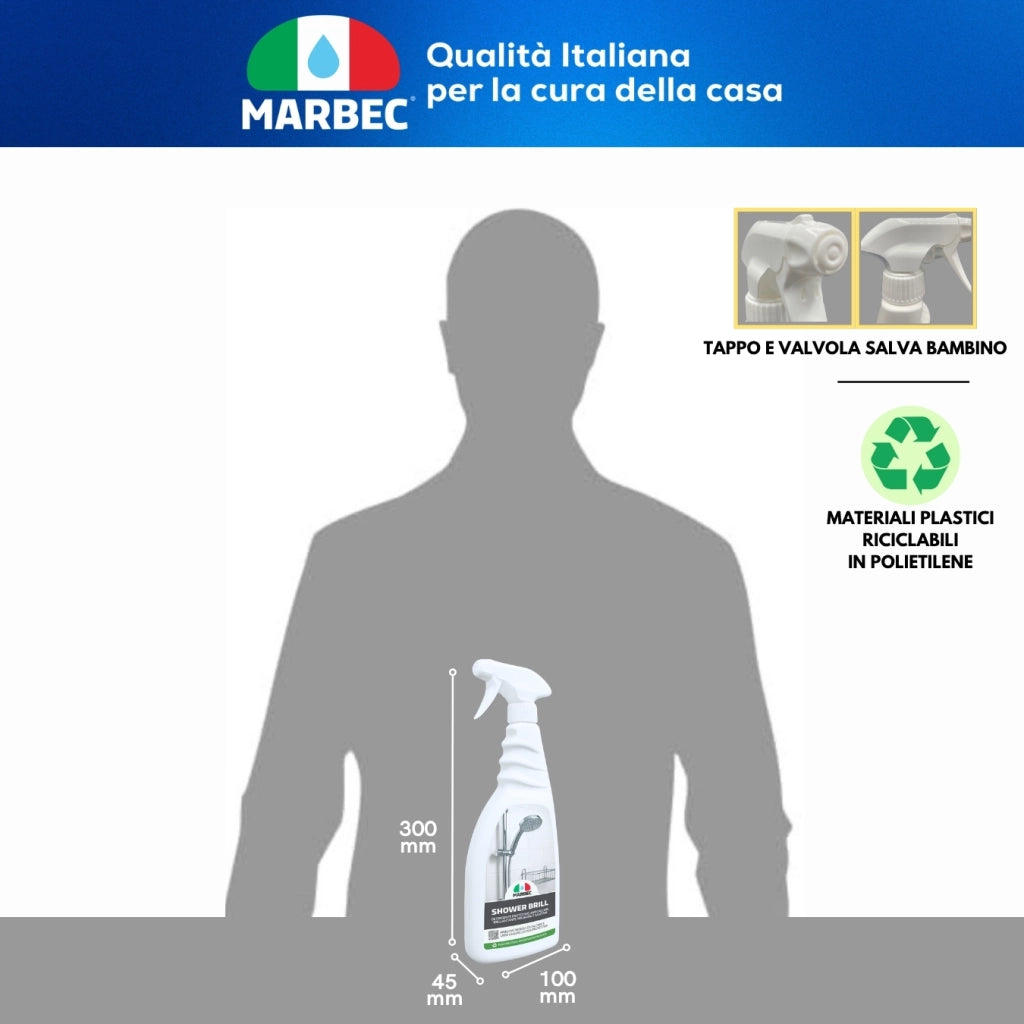 Detergente anticalcare bagno, protezione antigoccia, pulizia quotidiana Marbec SHOWER BRILL - 750MLx6Pz