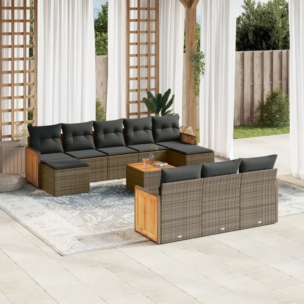 Set Divani da Giardino 11 pz con Cuscini in Polyrattan Grigiocod mxl 114294
