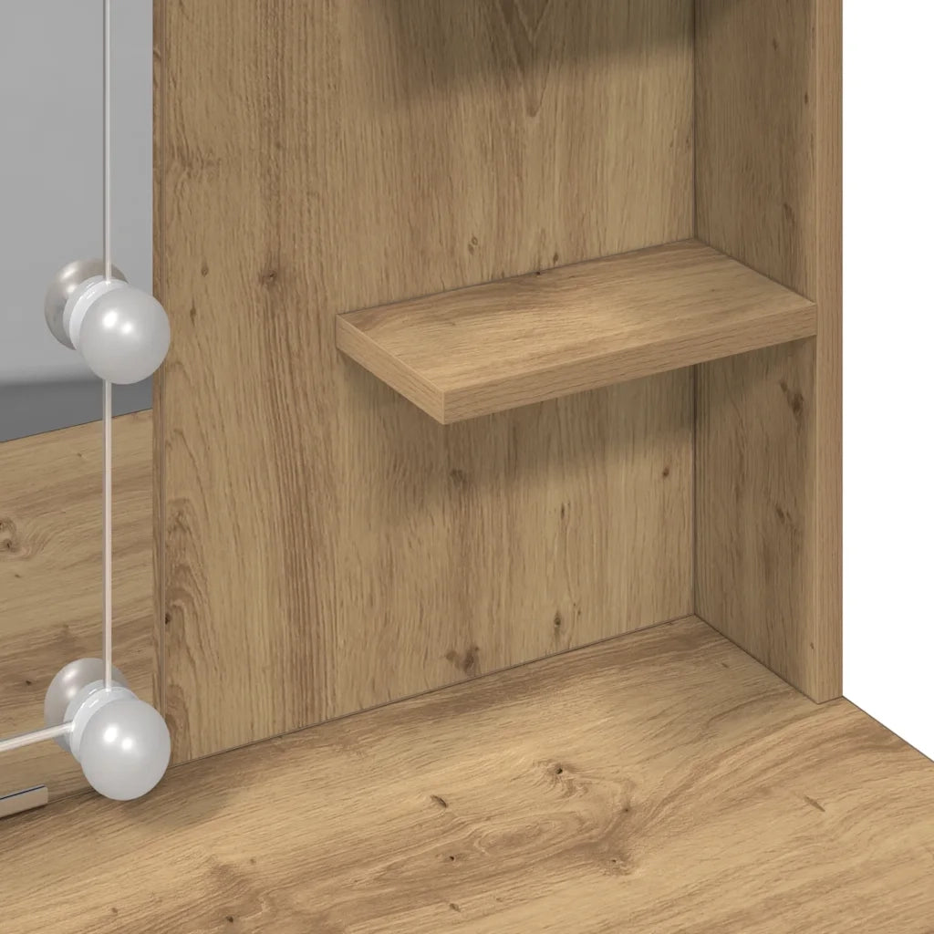 Toeletta | Tavolo da Trucco con Luci LED Rovere Artigianale 96x40x142 cm