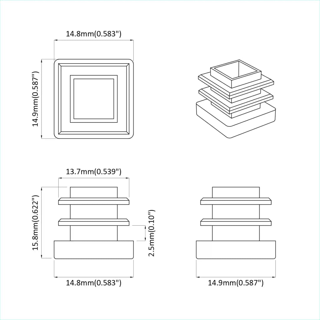 Tappi terminali 2 pz Nero 15 x 15 x 15 mm PP CFW3115642