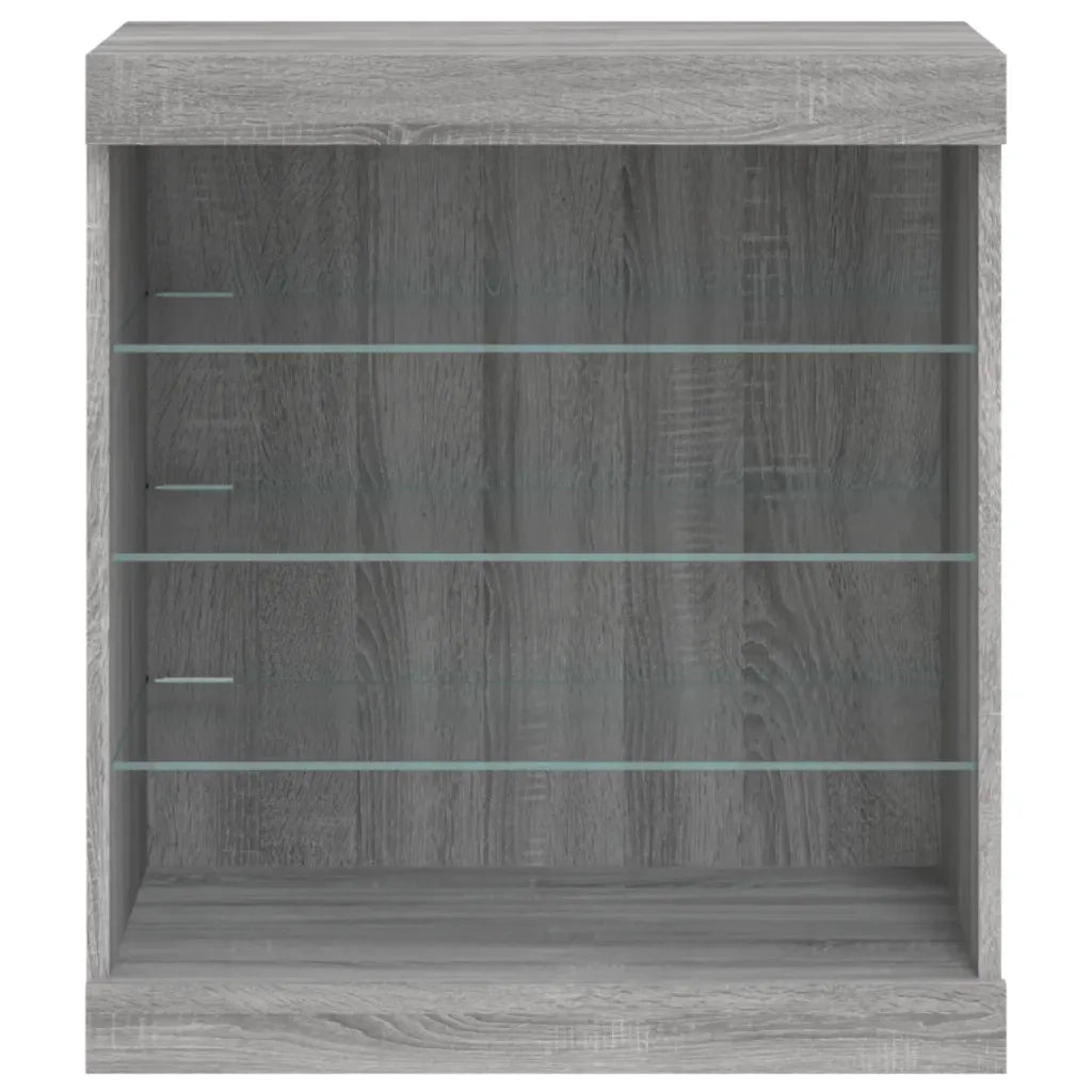 Credenza con Luci LED-Buffet-Armadio da cucina Grigio Sonoma 60,5x37x67 cm